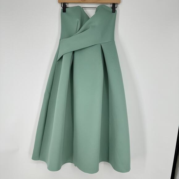 ASOS Design Wrap Bodice Bandeau Prom Formal Midi Scuba Dress Frosty Sage 4 - Picture 2 of 10